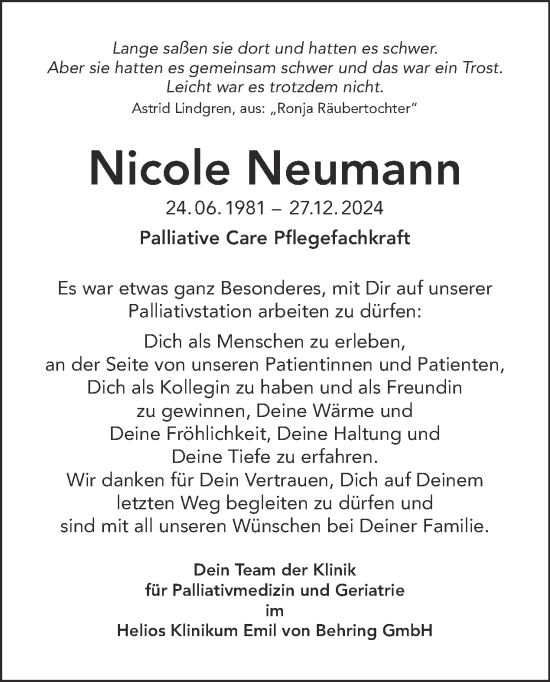 Traueranzeige von Nicole Neumann von Tagesspiegel