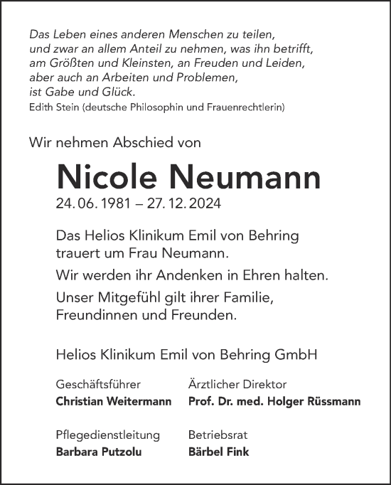 Traueranzeige von Nicole Neumann von Tagesspiegel