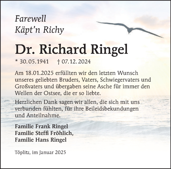 Traueranzeige von Richard Ringel von Tagesspiegel