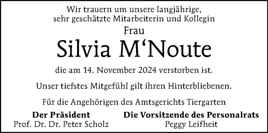 Traueranzeige von Silvia MNoute von Tagesspiegel