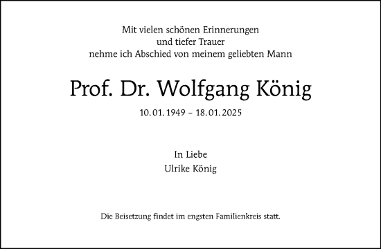 Traueranzeige von Wolfgang König von Tagesspiegel