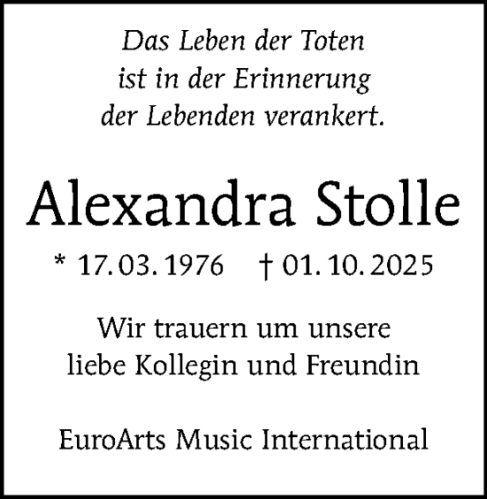 Traueranzeige von Alexandra Stolle von Tagesspiegel