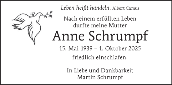Traueranzeige von Anne Schrumpf von Tagesspiegel
