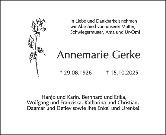 Traueranzeige von Annemarie Gerke von Tagesspiegel