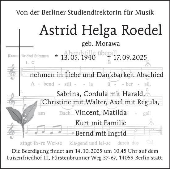 Traueranzeige von Astrid Helga Roedel von Tagesspiegel