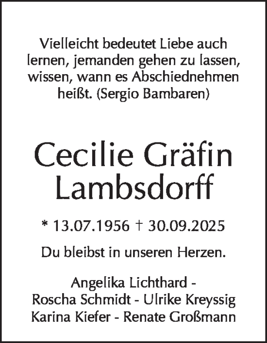 Traueranzeige von Cecilie Gräfin Lambsdorff von Tagesspiegel