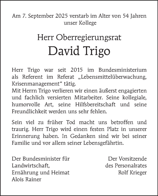 Traueranzeige von David Trigo von Tagesspiegel