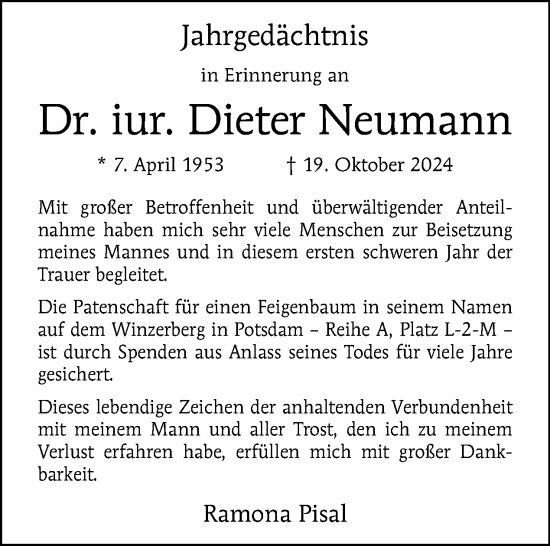 Traueranzeige von Dieter Neumann von Tagesspiegel