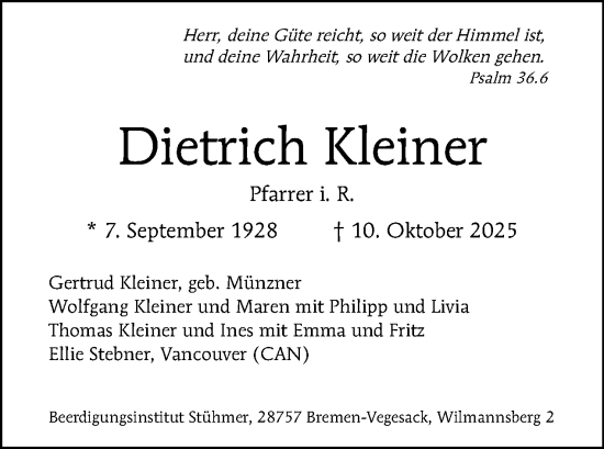 Traueranzeige von Dietrich Kleiner von Tagesspiegel