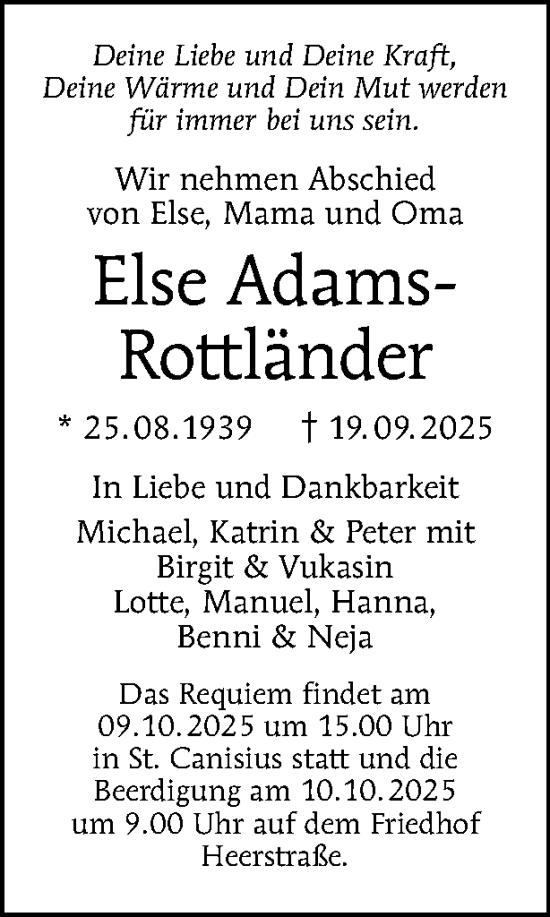 Traueranzeige von Else Adams-Rottländer von Tagesspiegel