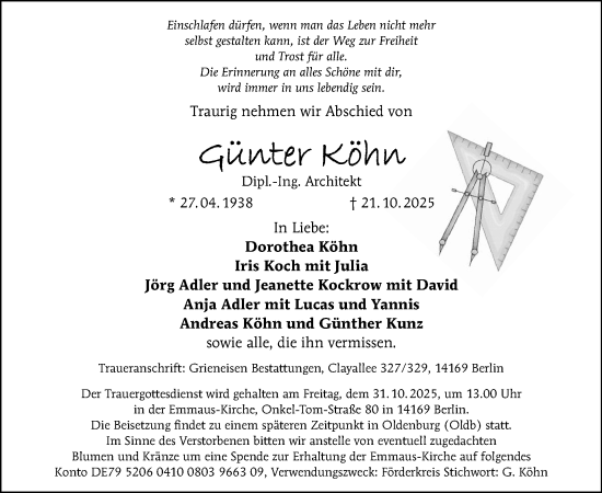 Traueranzeige von Günter Köhn von Tagesspiegel