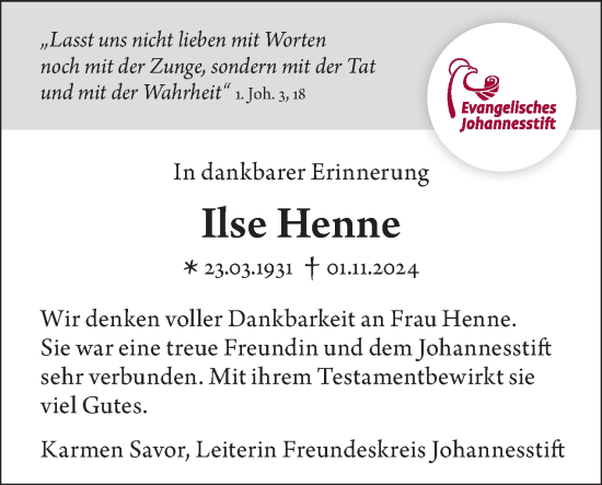 Traueranzeige von Ilse Henne von Tagesspiegel