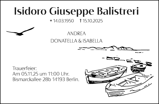 Traueranzeige von Isidoro Giuseppe Balistreri von Tagesspiegel