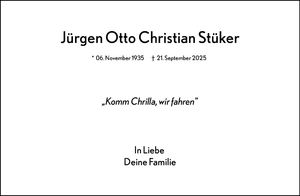  Traueranzeige für Jürgen Otto Christian Stüker vom 11.10.2025 aus Tagesspiegel