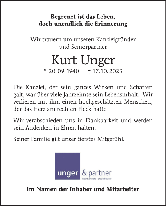 Traueranzeige von Kurt Unger von Tagesspiegel