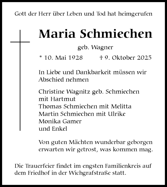 Traueranzeige von Maria Schmiechen von Tagesspiegel