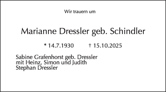 Traueranzeige von Marianne Dressler von Tagesspiegel
