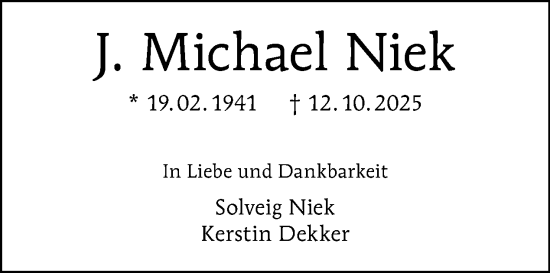 Traueranzeige von Michael Niek von Tagesspiegel