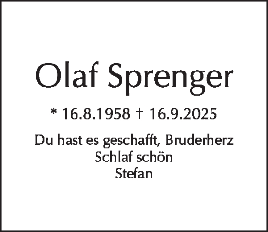 Traueranzeige von Olaf Sprenger von Tagesspiegel
