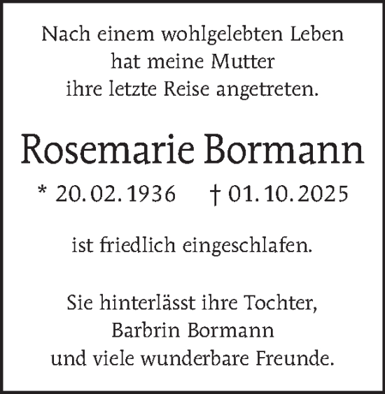 Traueranzeige von Rosemarie Bormann von Tagesspiegel