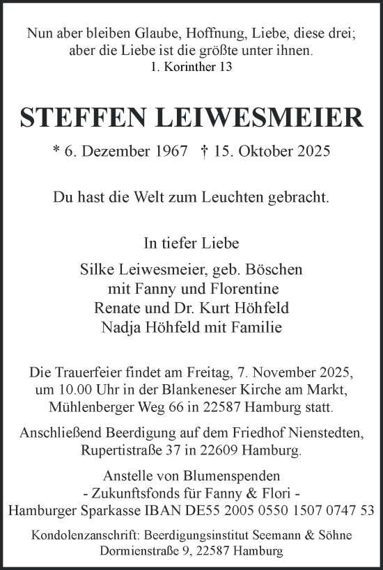 Traueranzeige von Steffen Leiwesmeier von Tagesspiegel