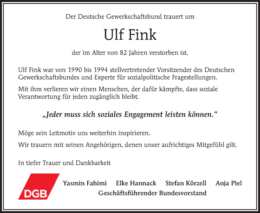 Traueranzeige für Ulf Fink vom 04.10.2025 aus Tagesspiegel