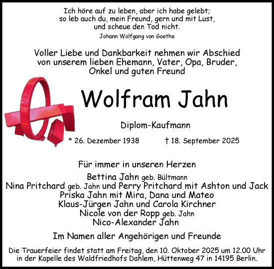 Traueranzeige von Wolfram Jahn von Tagesspiegel