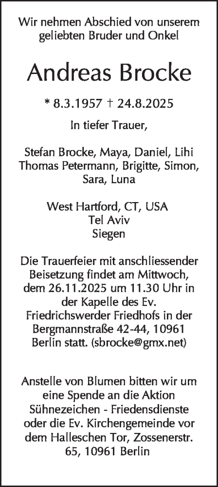 Traueranzeige von Andreas Brocke von Tagesspiegel