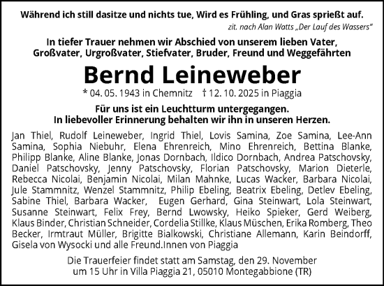 Traueranzeige von Bernd Leineweber von Tagesspiegel