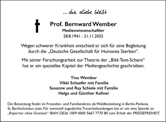 Traueranzeige von Bernward Wember von Tagesspiegel