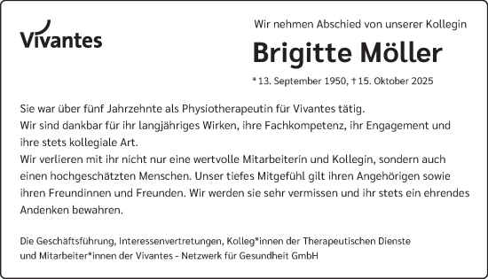 Traueranzeige von Brigitte Möller von Tagesspiegel