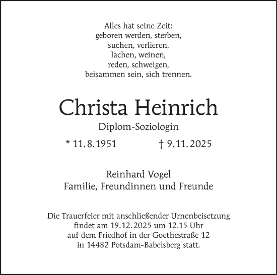 Traueranzeige von Christa Heinrich von Tagesspiegel