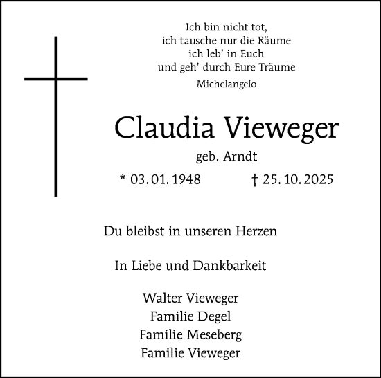 Traueranzeige von Claudia Vieweger von Tagesspiegel