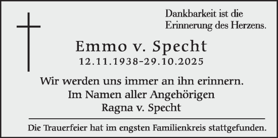 Traueranzeige von Emmo v. Specht von Tagesspiegel
