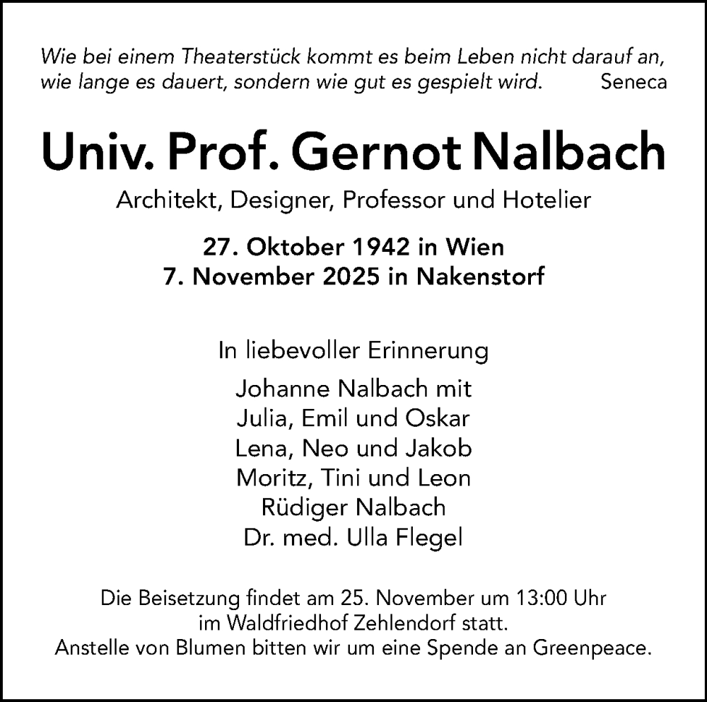  Traueranzeige für Gernot Nalbach vom 22.11.2025 aus Tagesspiegel