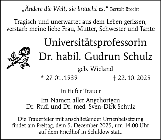 Traueranzeige von Gudrun Schulz von Tagesspiegel