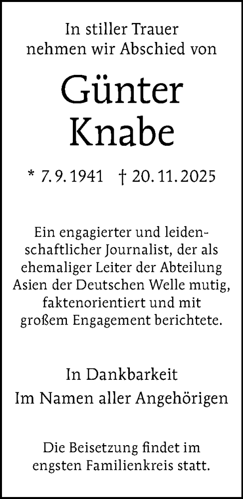  Traueranzeige für Günter Knabe vom 29.11.2025 aus Tagesspiegel