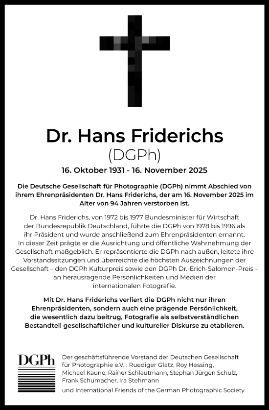 Traueranzeige von Hans Friderichs von Tagesspiegel