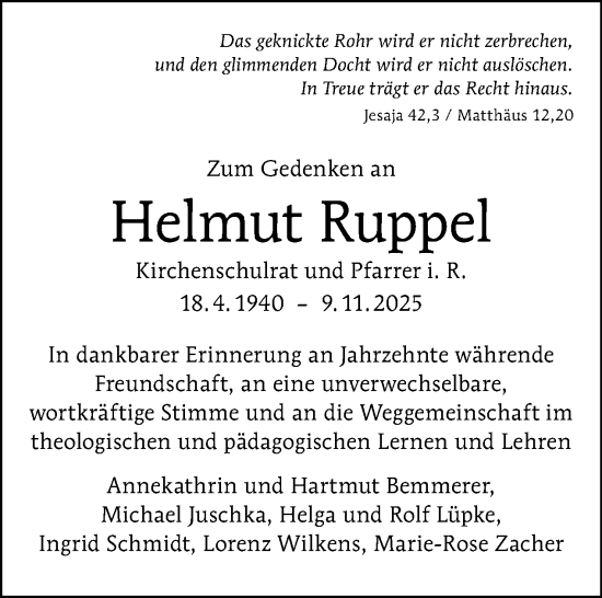 Traueranzeige von Helmut Ruppel von Tagesspiegel