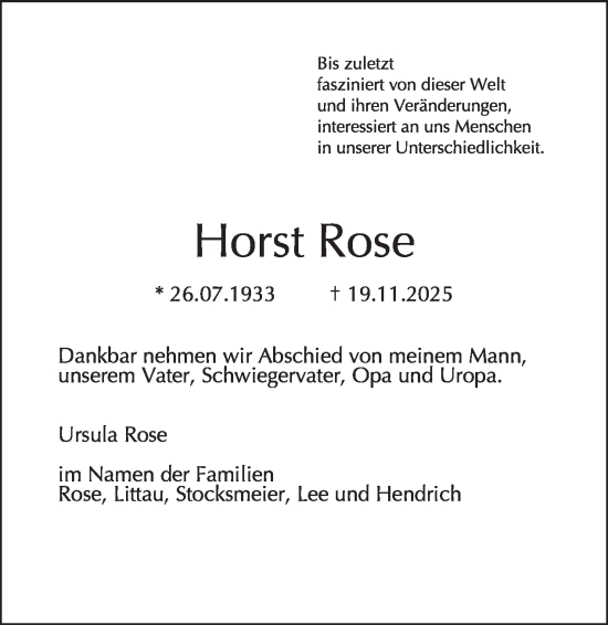 Traueranzeige von Horst Rose von Tagesspiegel