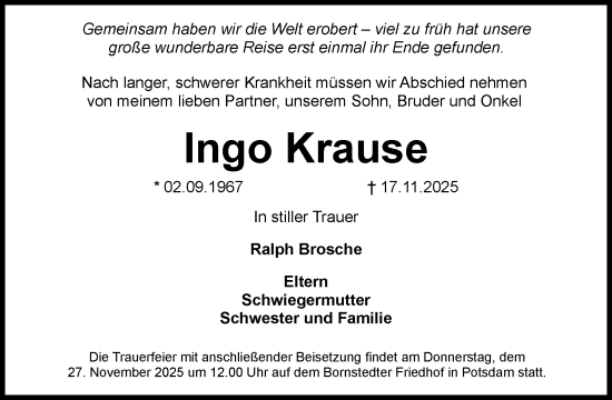 Traueranzeige von Ingo Krause von Tagesspiegel