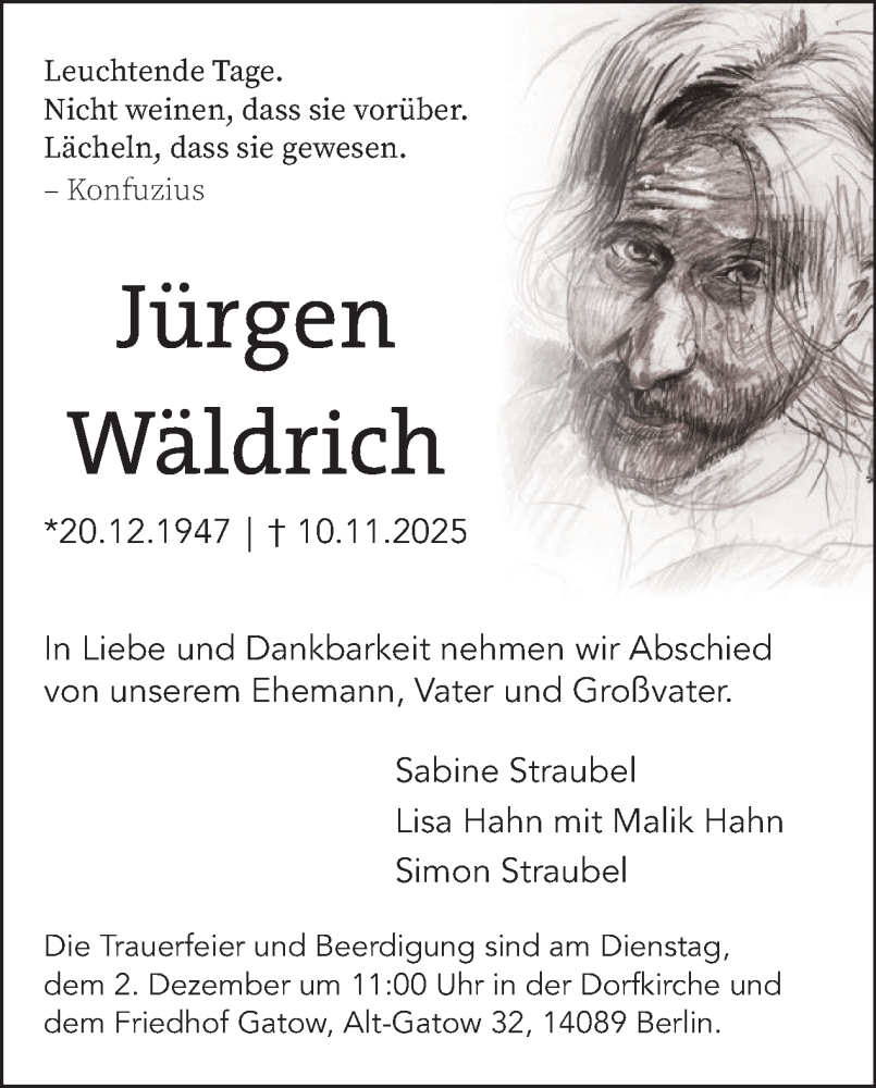  Traueranzeige für Jürgen Wäldrich vom 22.11.2025 aus Tagesspiegel