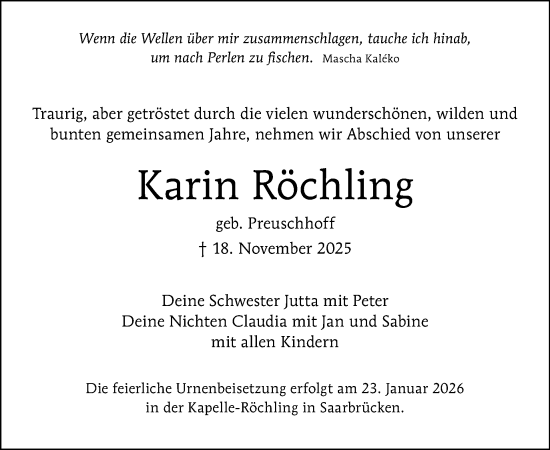 Traueranzeige von Karin Röchling von Tagesspiegel
