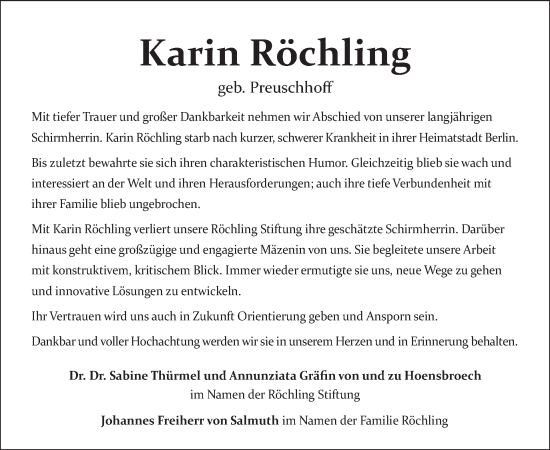 Traueranzeige von Karin Röchling von Tagesspiegel