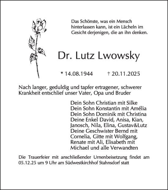 Traueranzeige von Lutz Lwowsky von Tagesspiegel