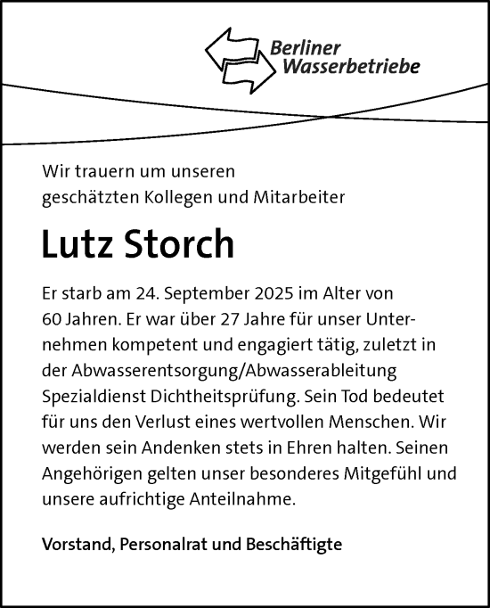 Traueranzeige von Lutz Storch von Tagesspiegel