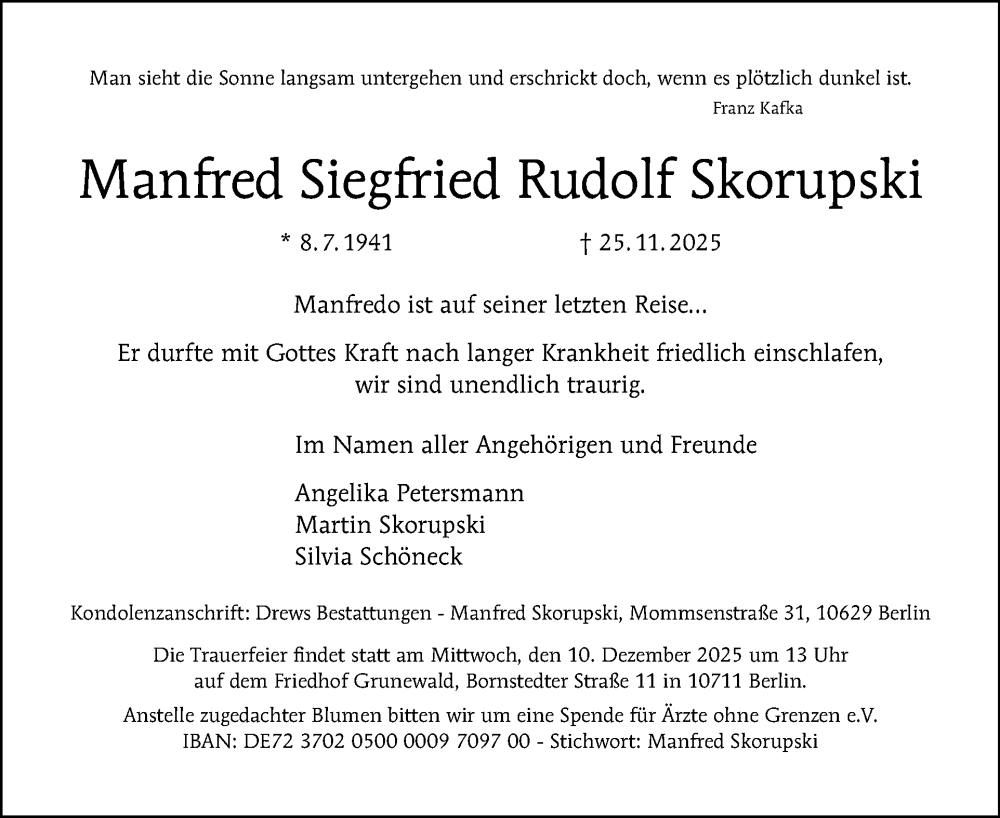  Traueranzeige für Manfred Siegfried Rudolf Skorupski vom 29.11.2025 aus Tagesspiegel
