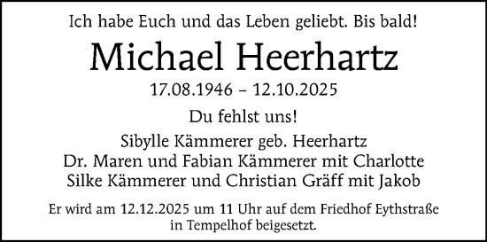 Traueranzeige von Michael Heerhartz von Tagesspiegel