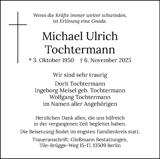 Traueranzeige von Michael Ulrich Tochtermann von Tagesspiegel