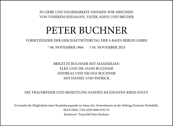 Traueranzeige von Peter Buchner von Tagesspiegel